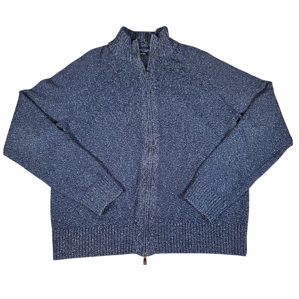 Banana Republic Men's XXL Tall Full Zip Sweater Navy Marled Knit Cotton Blend